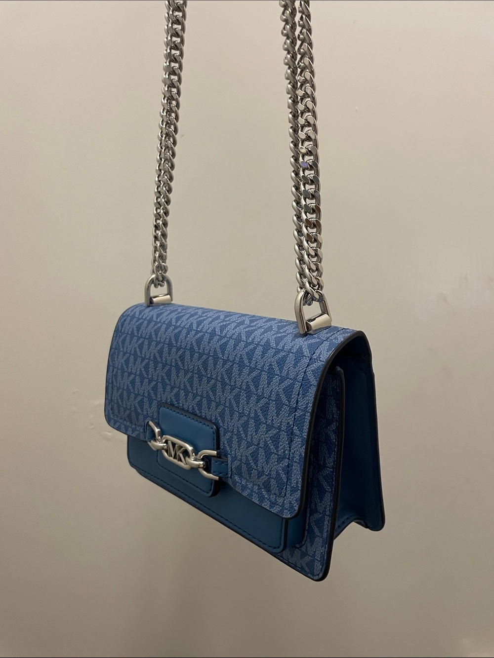 Michael Kors Blue Signature Shoulder or Crossbody bag with Silver Hardware - Picture 14 of 16
